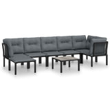 8 Piece Garden Lounge Set Black and Grey Poly Rattan - Front View