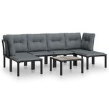 7 Piece Garden Lounge Set Black and Grey Poly Rattan - Front View