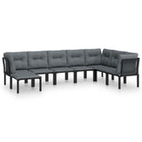 8 Piece Garden Lounge Set Black and Grey Poly Rattan - Front View