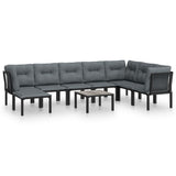 9 Piece Garden Lounge Set Black and Grey Poly Rattan - Front View