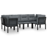 6 Piece Garden Lounge Set Black and Grey Poly Rattan - Front View