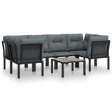 7 Piece Garden Lounge Set Black and Grey Poly Rattan - Front View