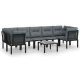 8 Piece Garden Lounge Set Black and Grey Poly Rattan - Front View