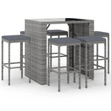 7 Piece Garden Bar Set with Cushions Grey Poly Rattan - Front View