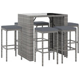 7 Piece Garden Bar Set with Cushions Grey Poly Rattan - Side View