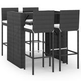 5 Piece Garden Bar Set with Cushions Black Poly Rattan