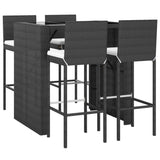 5 Piece Garden Bar Set with Cushions Black Poly Rattan