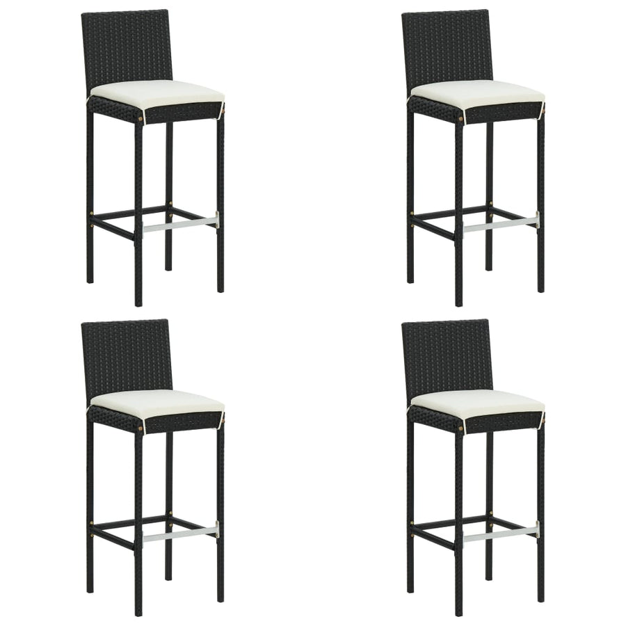5 Piece Garden Bar Set with Cushions Black Poly Rattan