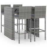 5 Piece Garden Bar Set with Cushions Grey Poly Rattan - Front View
