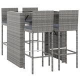 5 Piece Garden Bar Set with Cushions Grey Poly Rattan