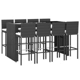 9 Piece Garden Bar Set with Cushions Black Poly Rattan - Side View