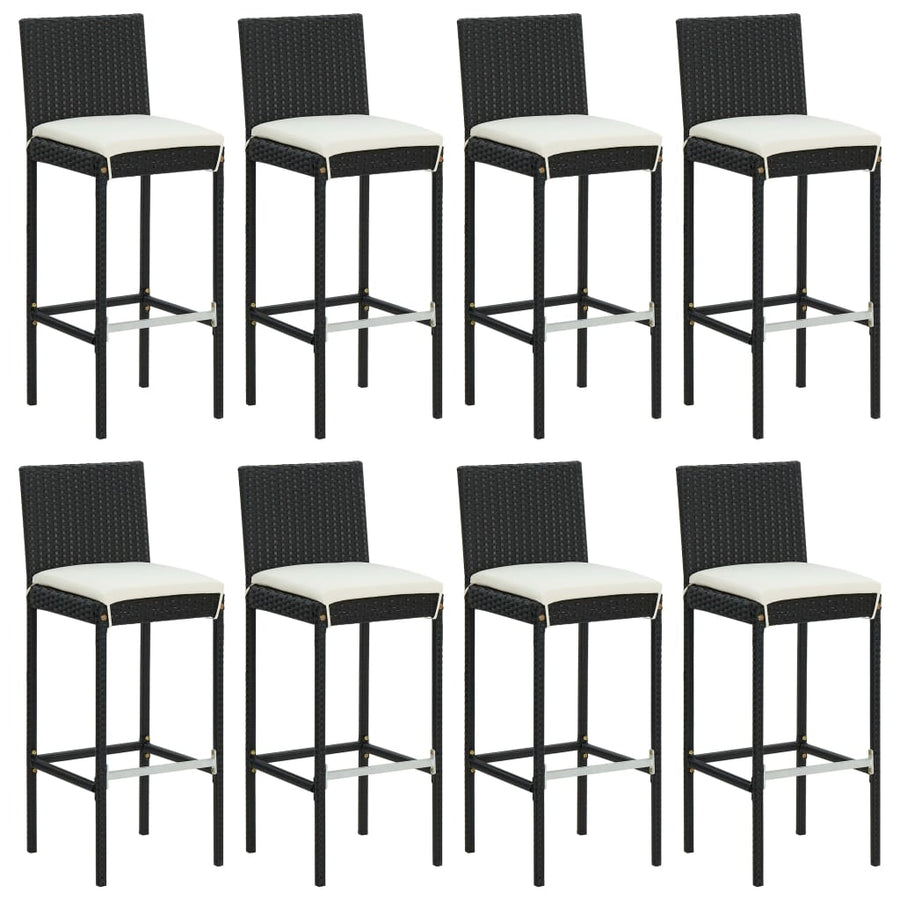9 Piece Garden Bar Set with Cushions Black Poly Rattan