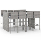 9 Piece Garden Bar Set with Cushions Grey Poly Rattan