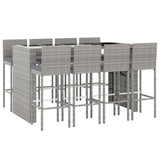 9 Piece Garden Bar Set with Cushions Grey Poly Rattan