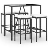 5 Piece Garden Bar Set with Cushions Black Poly Rattan - Front View