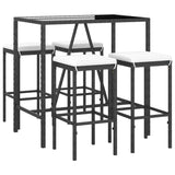 5 Piece Garden Bar Set with Cushions Black Poly Rattan - Side View