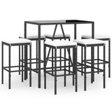 7 Piece Garden Bar Set with Cushions Black Poly Rattan - Front View