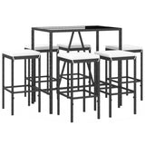 7 Piece Garden Bar Set with Cushions Black Poly Rattan - Side View