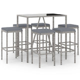 7 Piece Garden Bar Set with Cushions Grey Poly Rattan - Front View