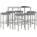 7 Piece Garden Bar Set with Cushions Grey Poly Rattan - Side View
