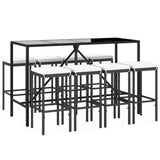 9 Piece Garden Bar Set with Cushions Black Poly Rattan - Side View
