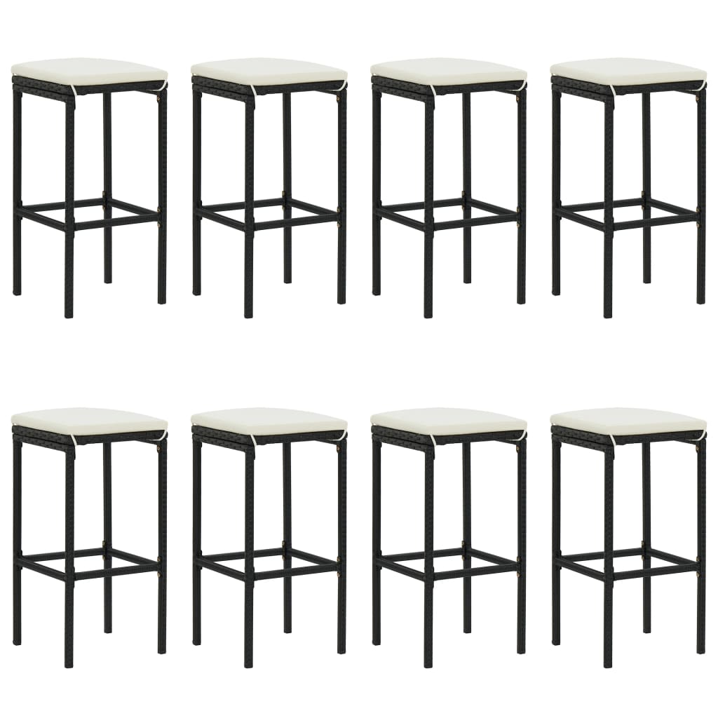 9 Piece Garden Bar Set with Cushions Black Poly Rattan