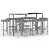 11 Piece Garden Bar Set with Cushions Grey Poly Rattan - Front View