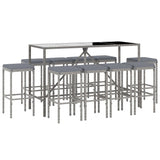 11 Piece Garden Bar Set with Cushions Grey Poly Rattan - Side View