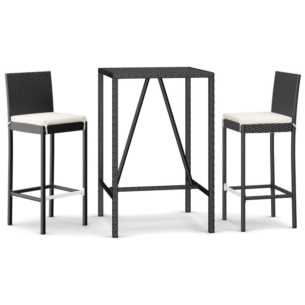 3 Piece Outdoor Bar Set with Cushions Black Poly Rattan