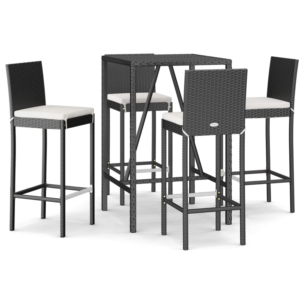 5 Piece Outdoor Bar Set with Cushions Black Poly Rattan