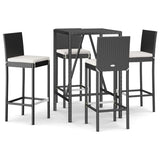 5 Piece Outdoor Bar Set with Cushions Black Poly Rattan - Front View