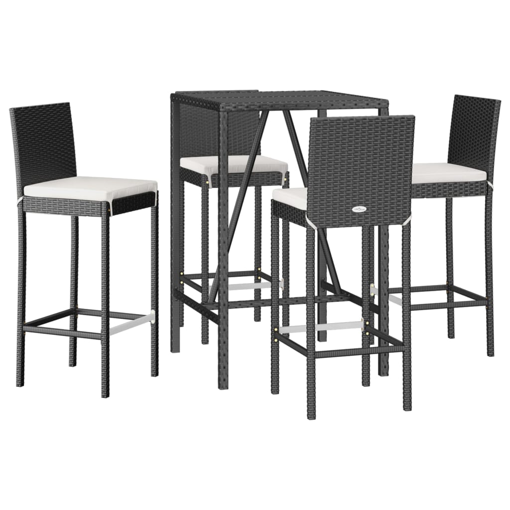 5 Piece Outdoor Bar Set with Cushions Black Poly Rattan
