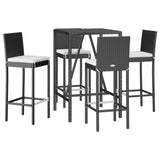 5 Piece Outdoor Bar Set with Cushions Black Poly Rattan