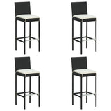 5 Piece Outdoor Bar Set with Cushions Black Poly Rattan