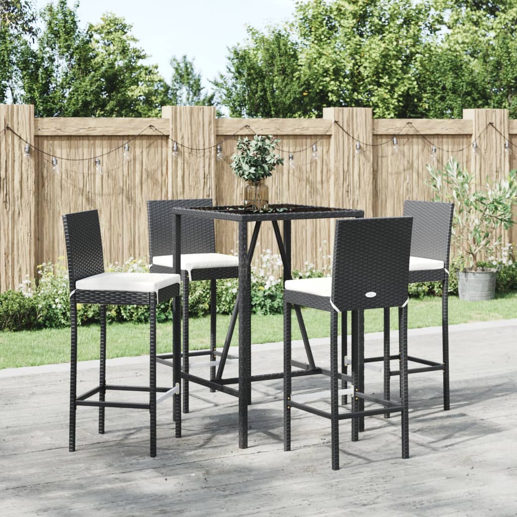 5 Piece Outdoor Bar Set with Cushions Black Poly Rattan