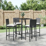 5 Piece Outdoor Bar Set with Cushions Black Poly Rattan