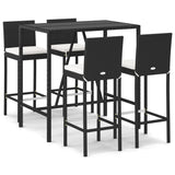 5 Piece Outdoor Bar Set with Cushions Black Poly Rattan - Front View
