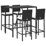 5 Piece Outdoor Bar Set with Cushions Black Poly Rattan - Side View