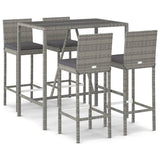5 Piece Outdoor Bar Set with Cushions Grey Poly Rattan - Front View