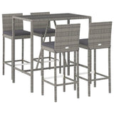5 Piece Outdoor Bar Set with Cushions Grey Poly Rattan - Side View