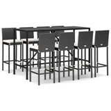 9 Piece Outdoor Bar Set with Cushions Black Poly Rattan - Front View