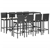 9 Piece Outdoor Bar Set with Cushions Black Poly Rattan - Side View