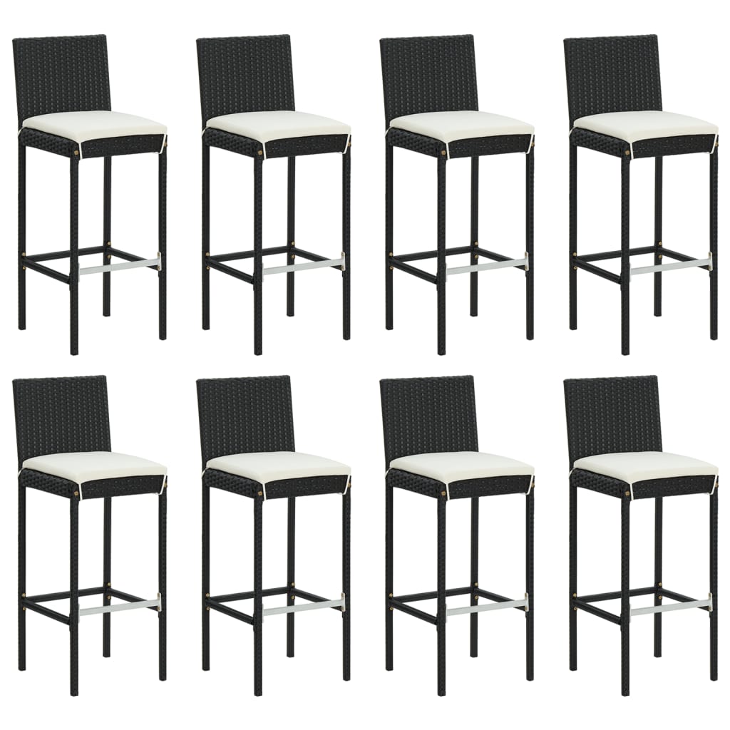 9 Piece Outdoor Bar Set with Cushions Black Poly Rattan