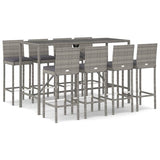 9 Piece Outdoor Bar Set with Cushions Grey Poly Rattan - Front View