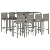 9 Piece Outdoor Bar Set with Cushions Grey Poly Rattan - Side View