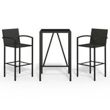 3 Piece Garden Bar Set Black Poly Rattan - Front View
