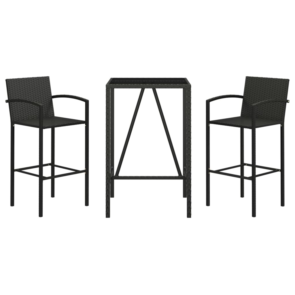 3 Piece Garden Bar Set Black Poly Rattan