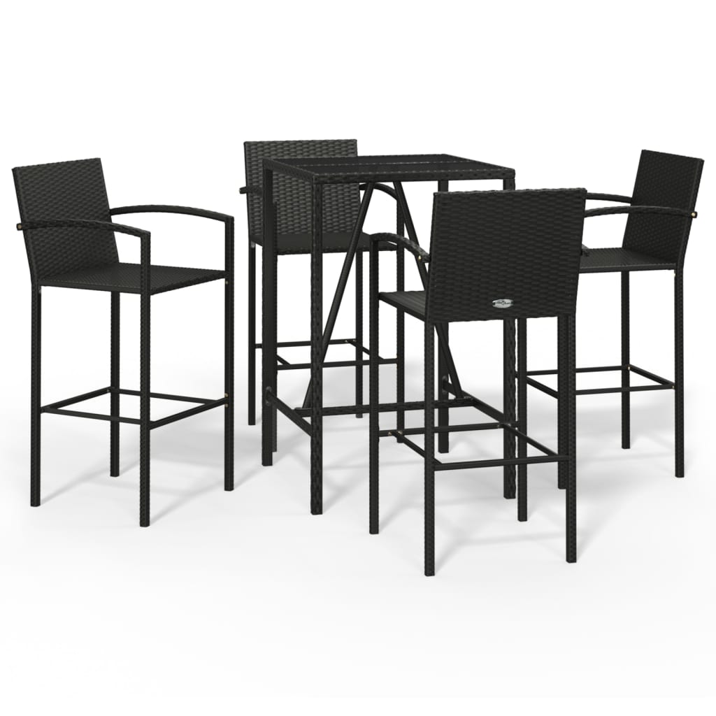 5 Piece Garden Bar Set Black Poly Rattan