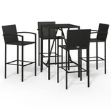 5 Piece Garden Bar Set Black Poly Rattan - Front View