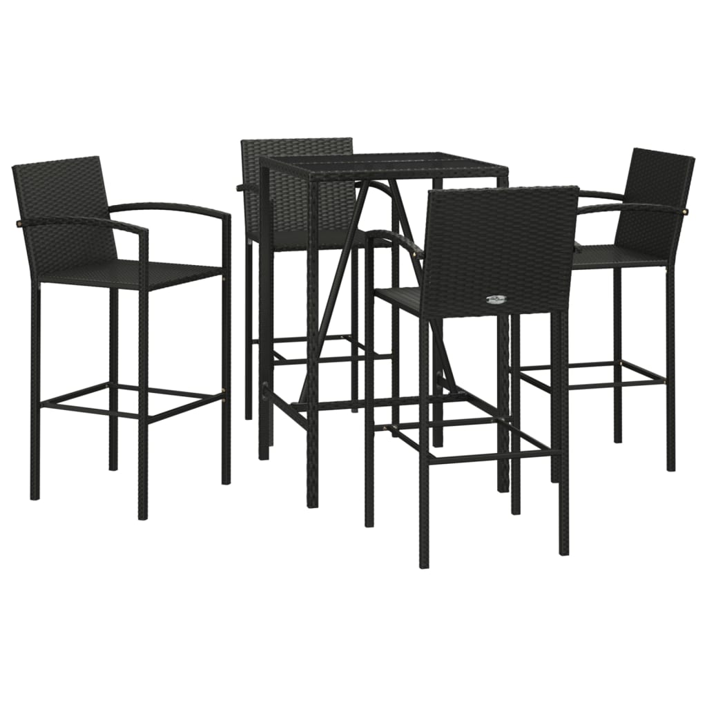 5 Piece Garden Bar Set Black Poly Rattan